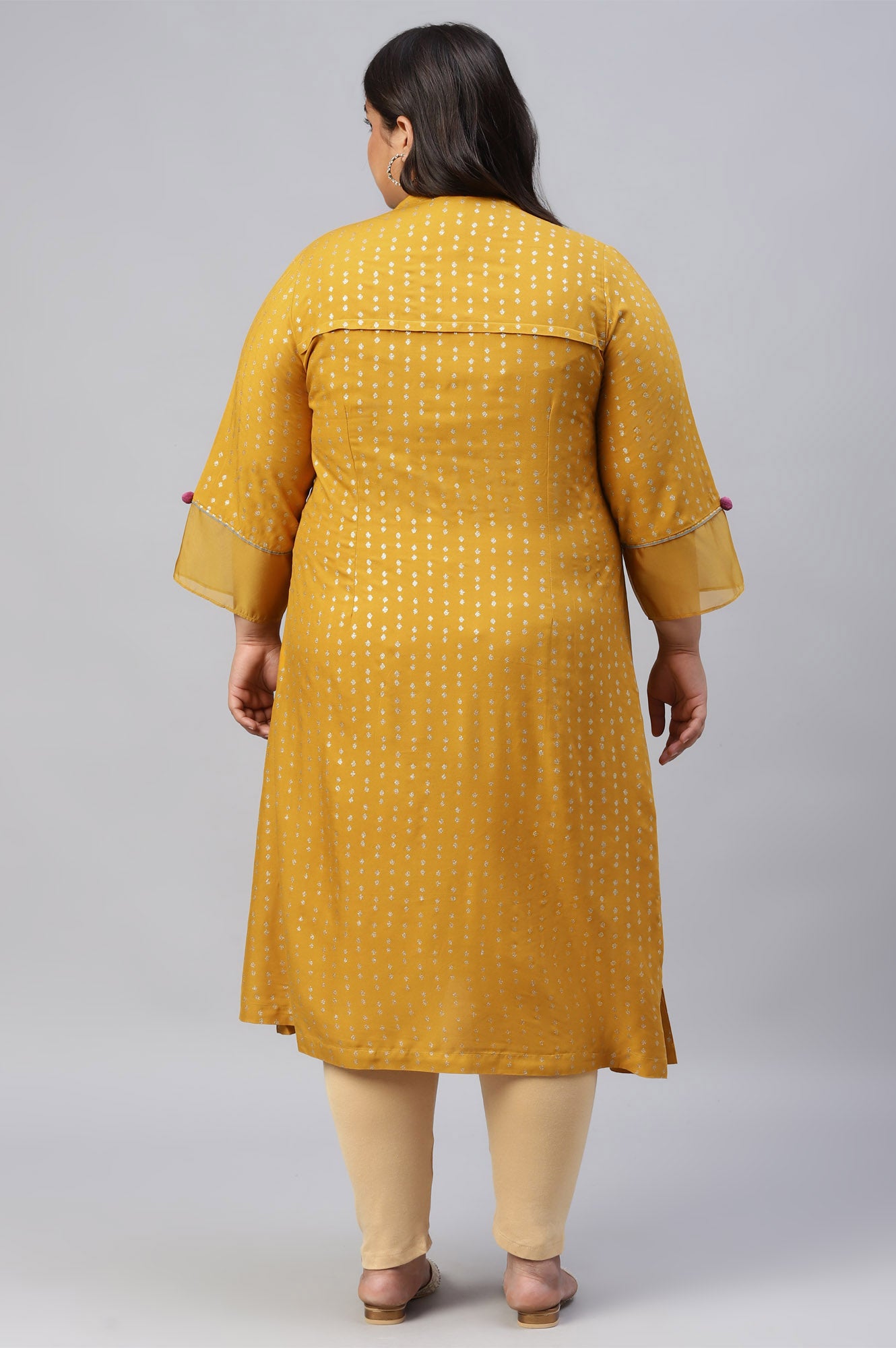 Mustard Glitter Printed And Embroidered Plus Size kurta