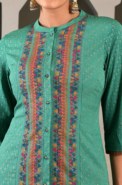 Pop Green Printed Festive Full Placket kurta