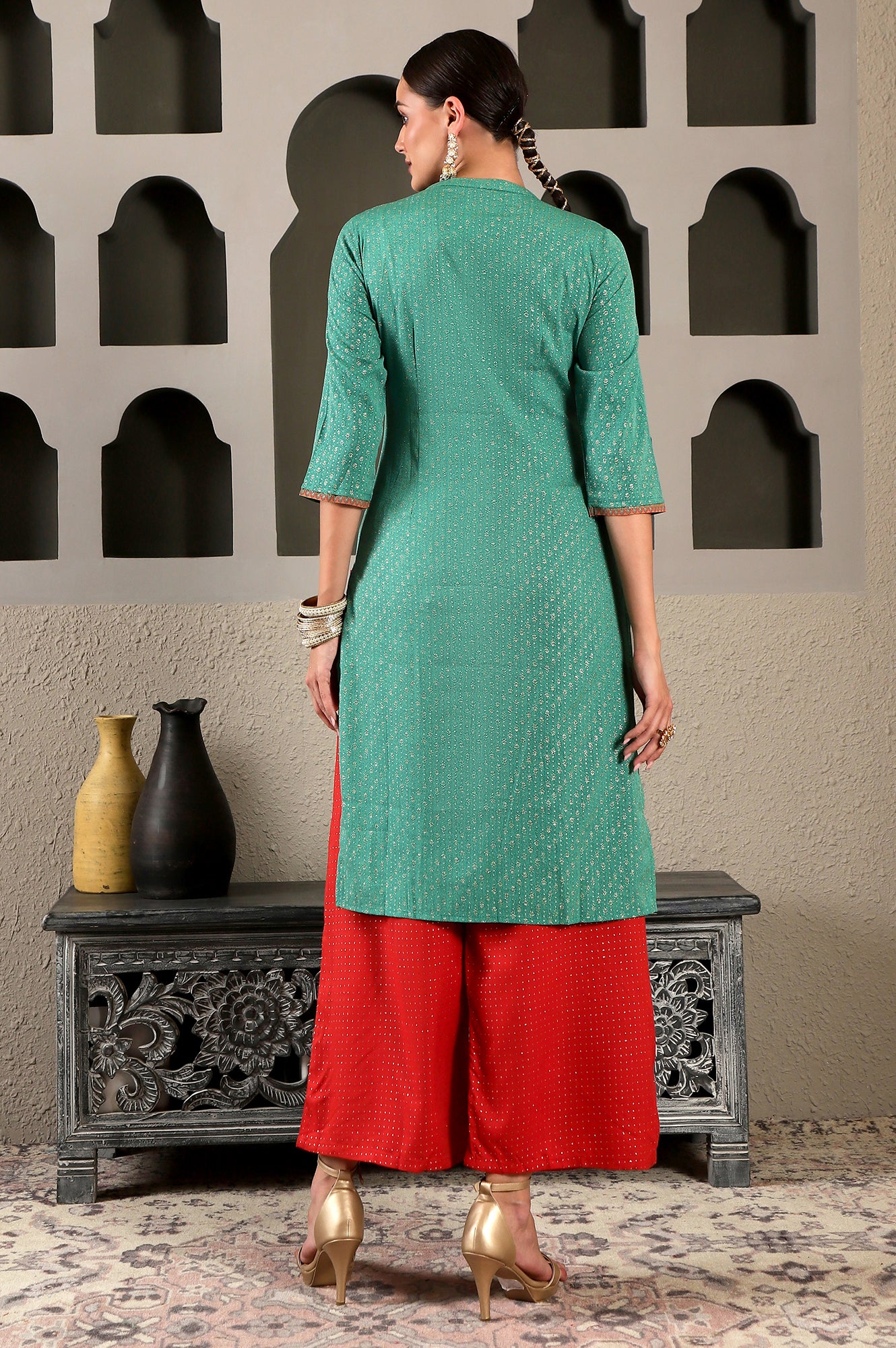 Pop Green Printed Festive Full Placket kurta