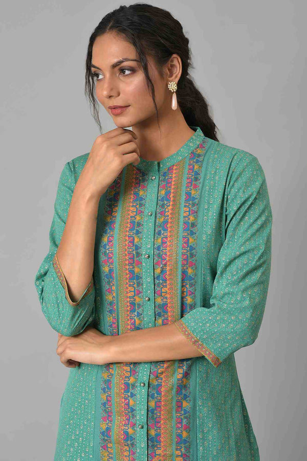 Green Crepe Straight Kurta and Slim Pant Set