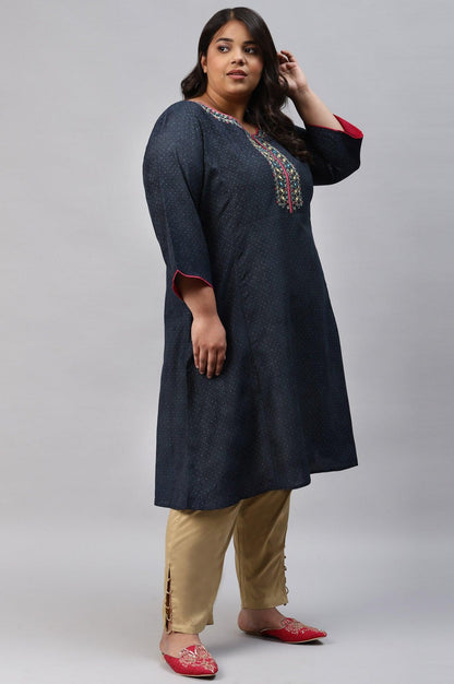 Royal Blue Glitter Printed And Embroidered Plus Size kurta - wforwoman