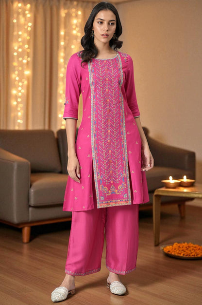 Pink Placement Printed Festive kurta