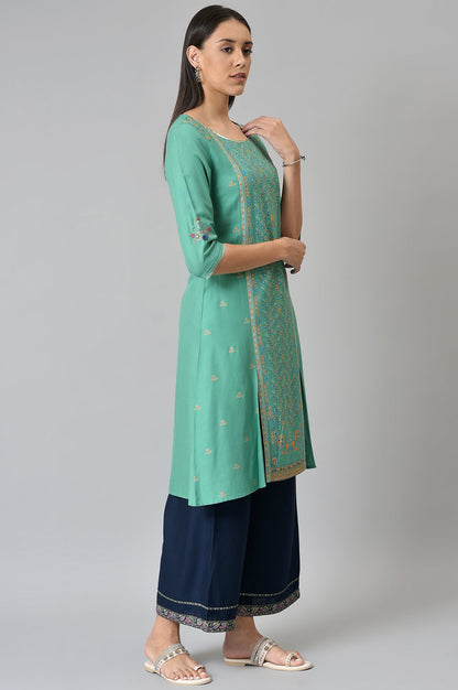 Green Placement Print Festive kurta