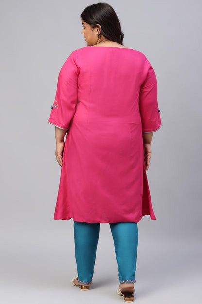 Pink Placement Printed Festive Plus Size kurta - wforwoman