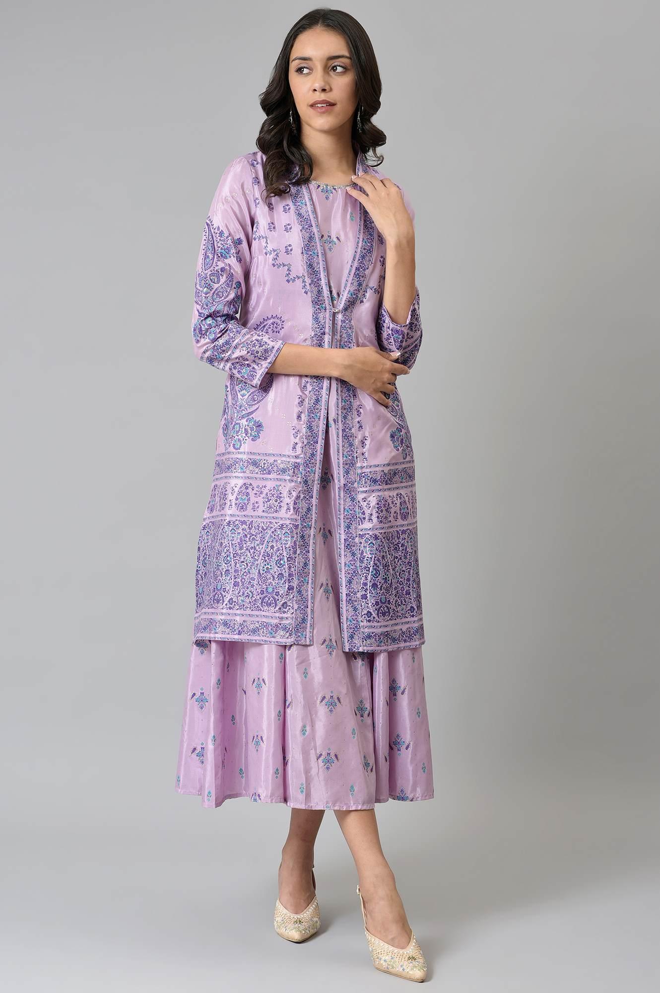 Light Purple Glitter Printed Duo Dress Set - wforwoman