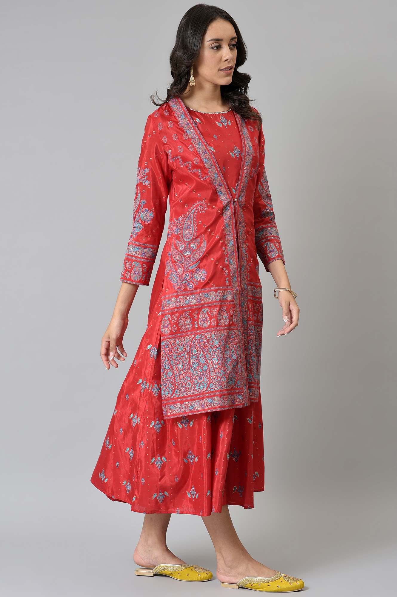 Red Glitter Printed Duo Dress Set