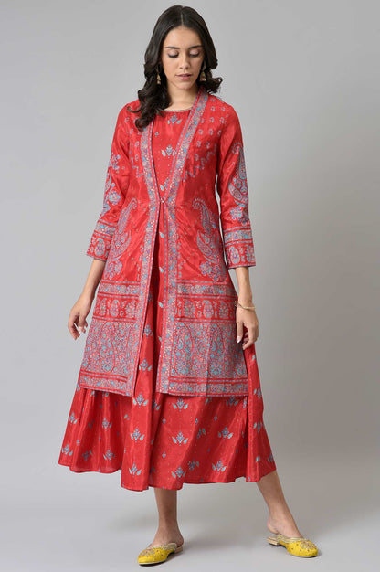 Red Glitter Printed Duo Dress Set