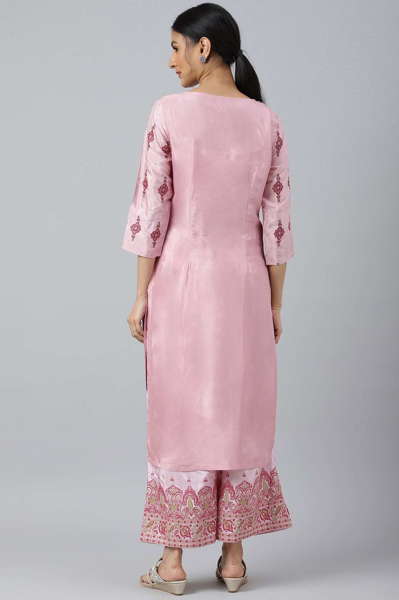 Pink Glitter Printed Shantung kurta