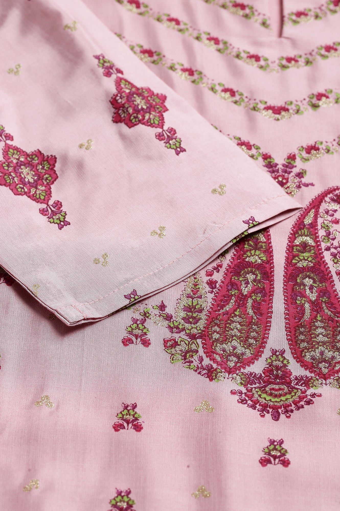 Pink Glitter Printed Shantung kurta