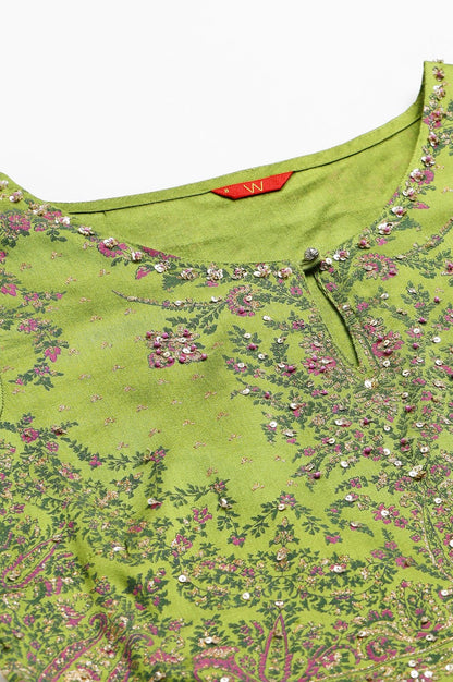 Green Floral Printed Indie Dress - wforwoman