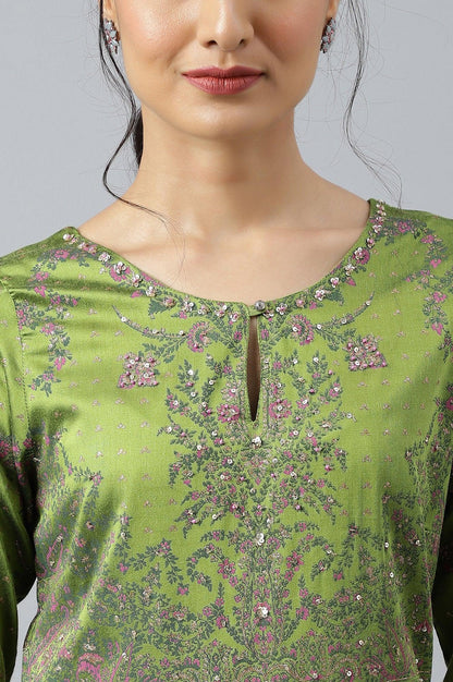 Green Floral Printed Indie Dress - wforwoman