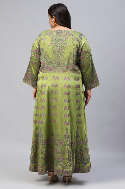 Plus Size Green Floral Printed Indie Dress - wforwoman