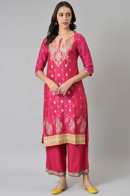 Dark Pink Glitter Placement Print kurta