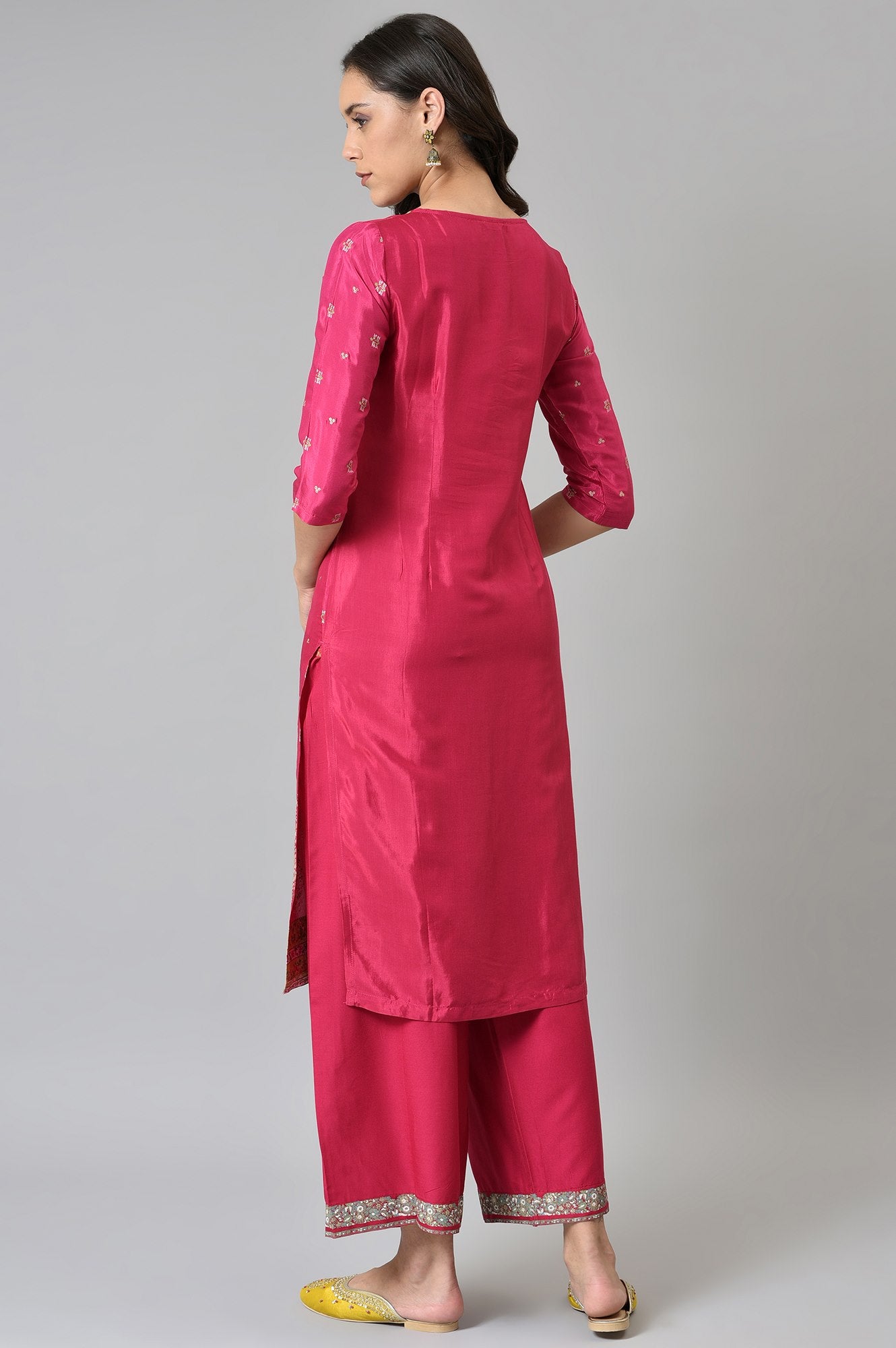 Dark Pink Glitter Placement Print kurta