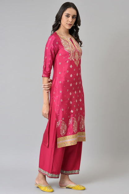 Dark Pink Glitter Placement Print kurta