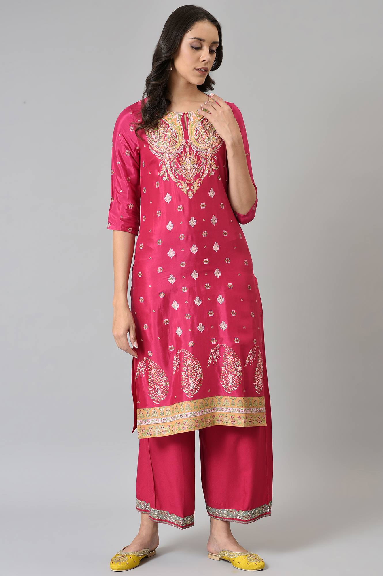 Dark Pink Glitter Placement Print kurta