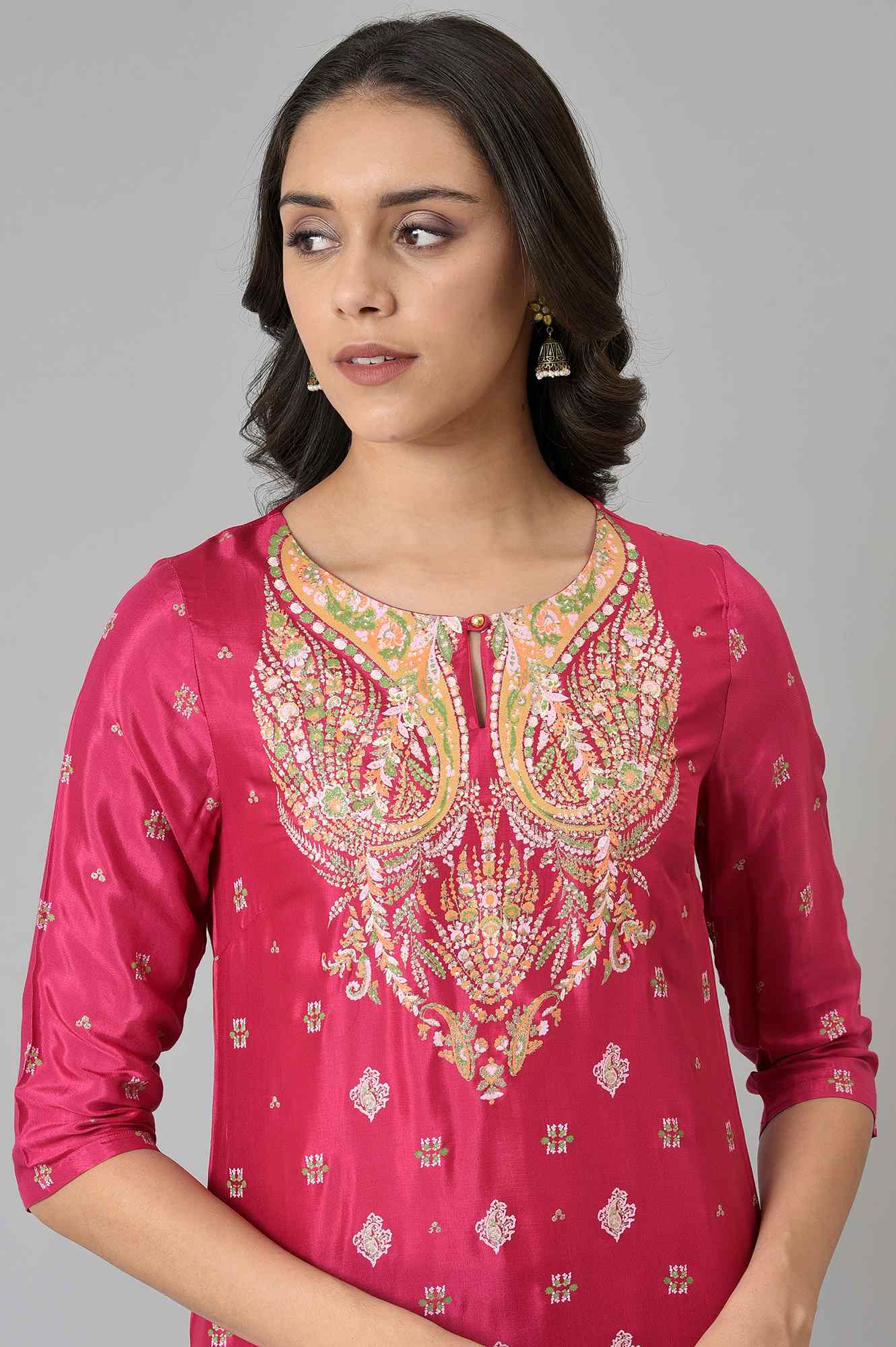 Dark Pink Glitter Placement Print kurta