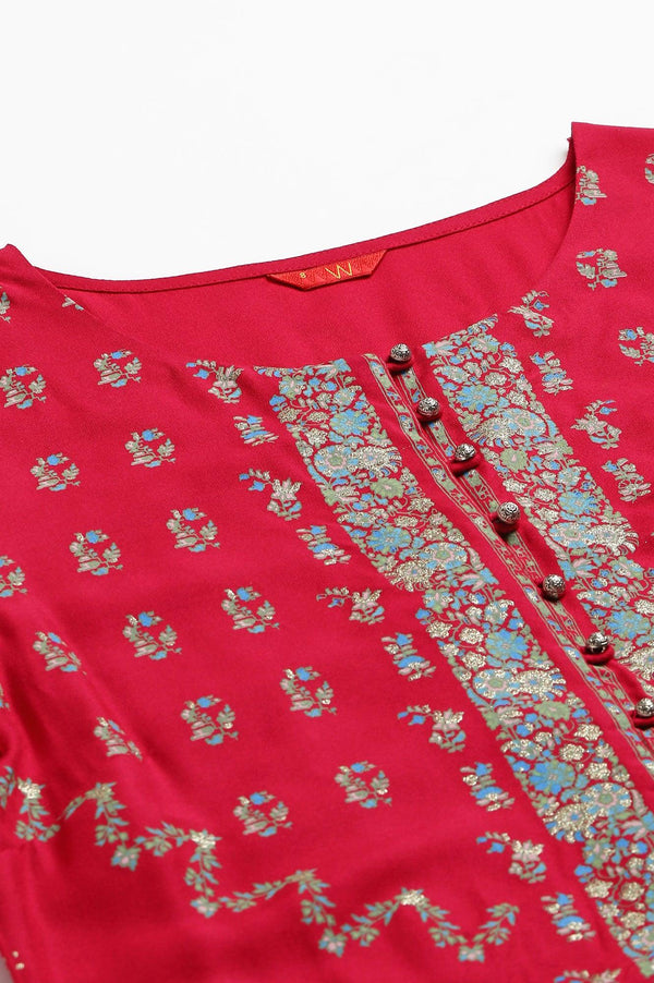 Pink Placement Print Rayon kurta