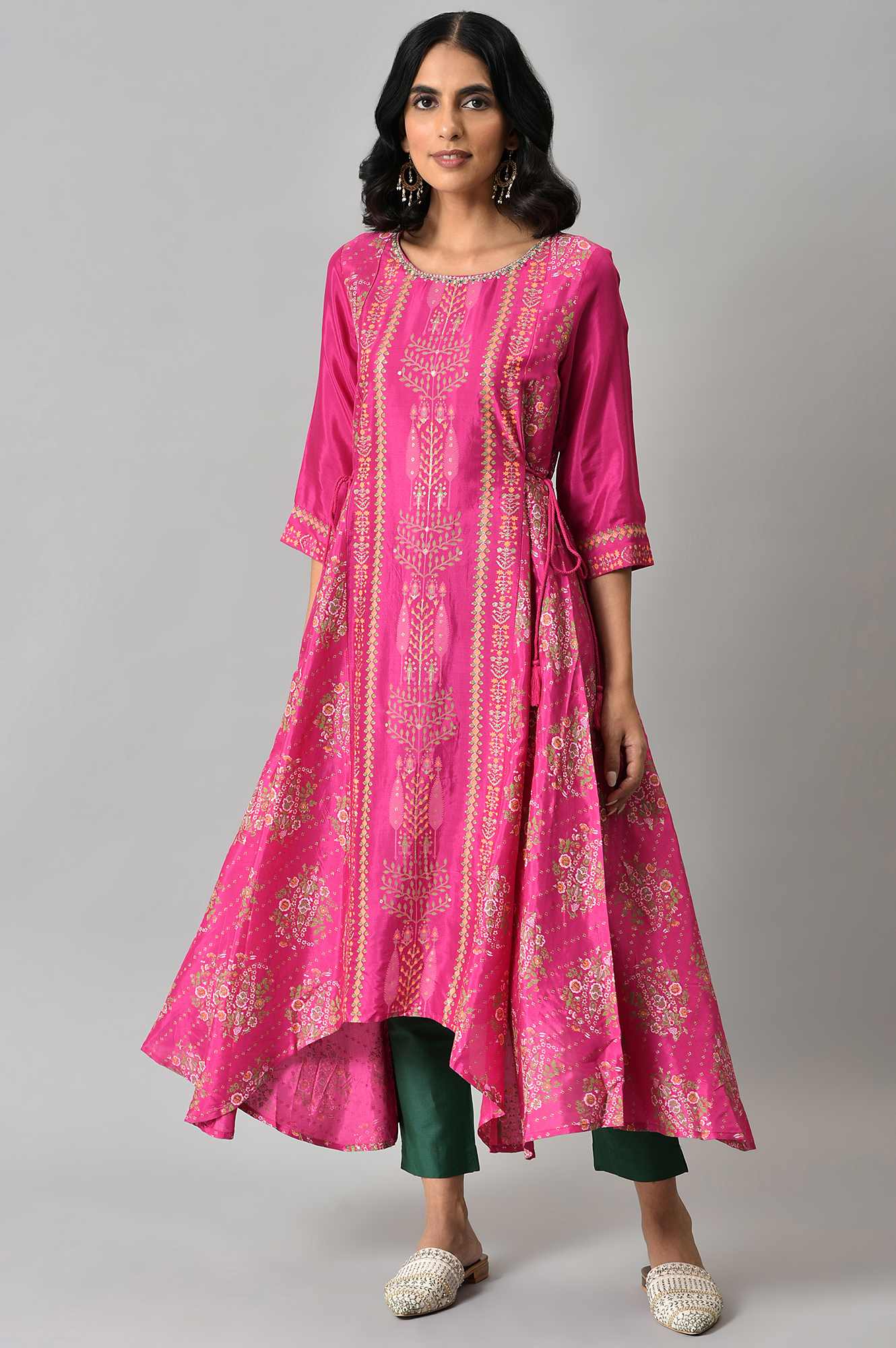 Pink Flared Paisley Print kurta