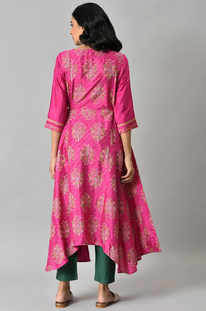 Pink Flared Paisley Print kurta