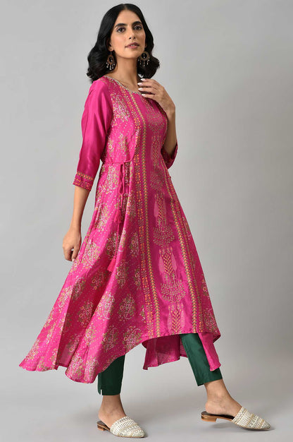 Pink Flared Paisley Print kurta