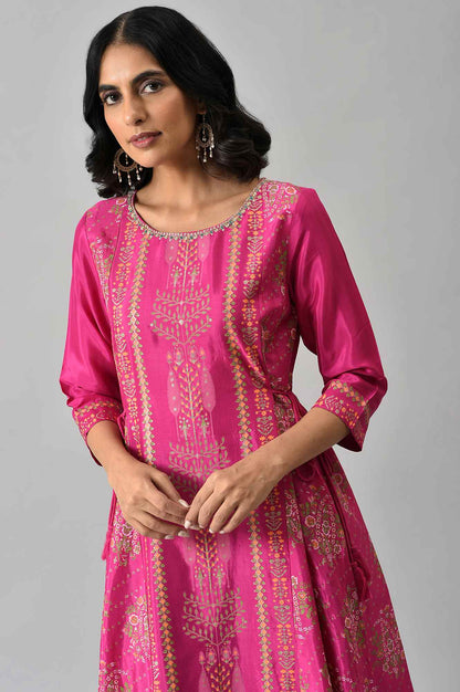 Pink Flared Paisley Print kurta