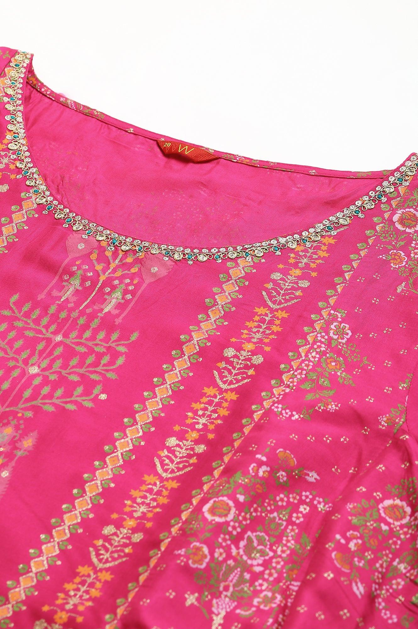 Plus Size Pink Flared Paisley Print kurta - wforwoman