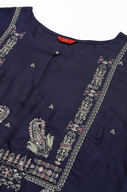 Blue Shatung Festive kurta With Embroidery - wforwoman