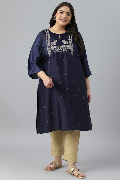 Blue Shatung Festive Plus Size kurta With Embroidery - wforwoman