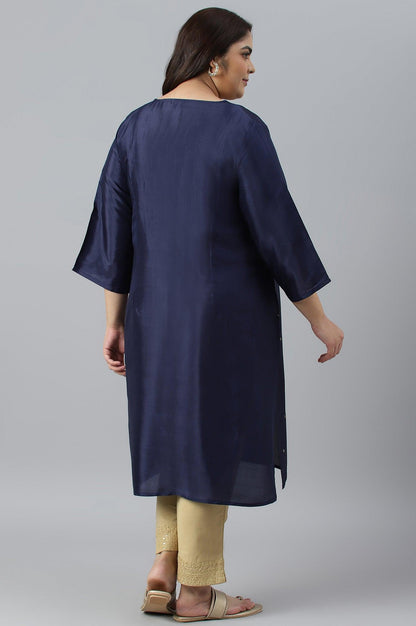 Blue Shatung Festive Plus Size kurta With Embroidery - wforwoman