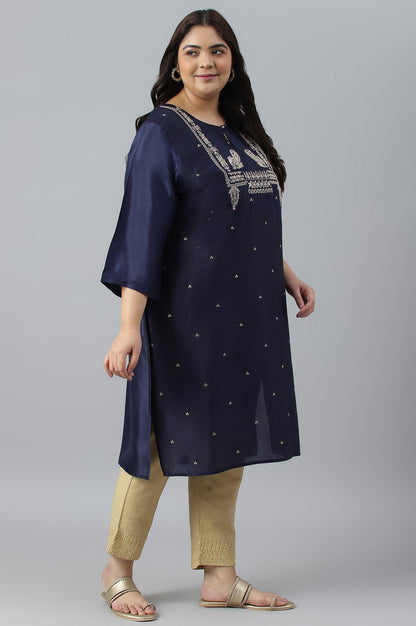 Blue Shatung Festive Plus Size kurta With Embroidery - wforwoman