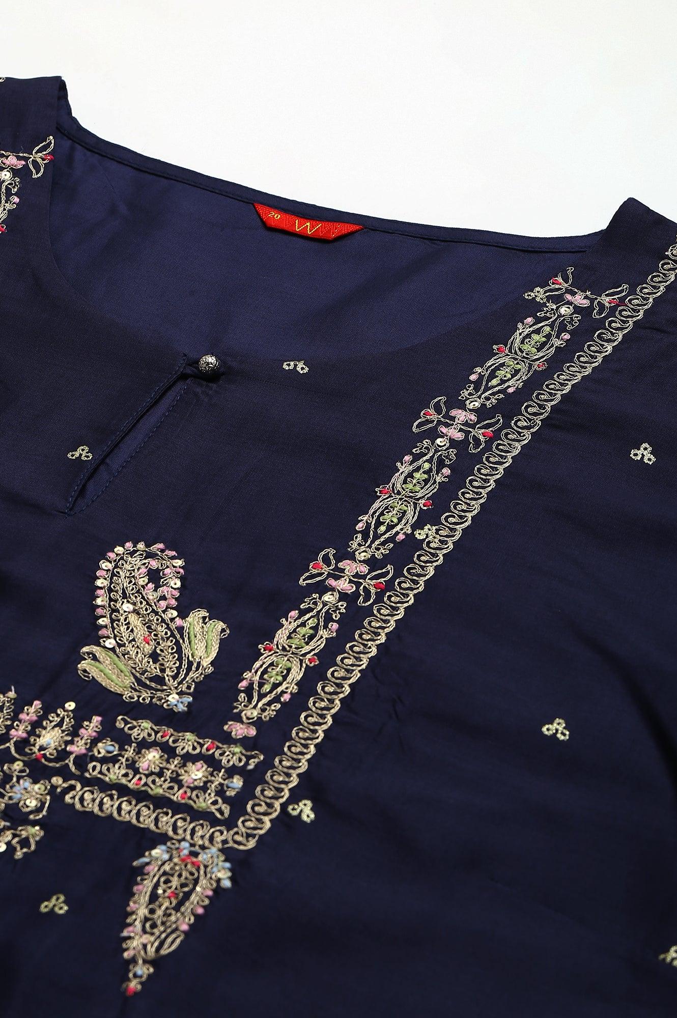 Blue Shatung Festive Plus Size kurta With Embroidery - wforwoman