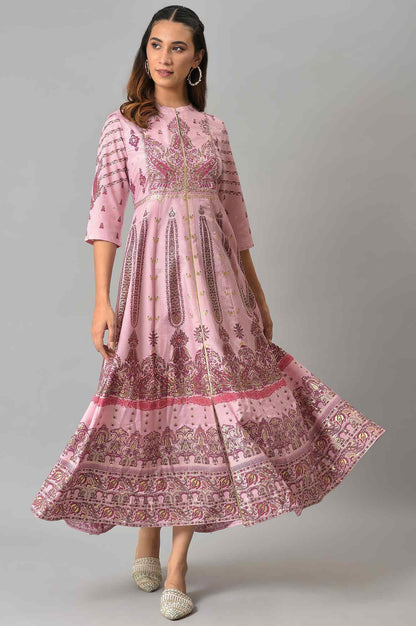 Cameo Pink Floral Printed Festive Dress - wforwoman