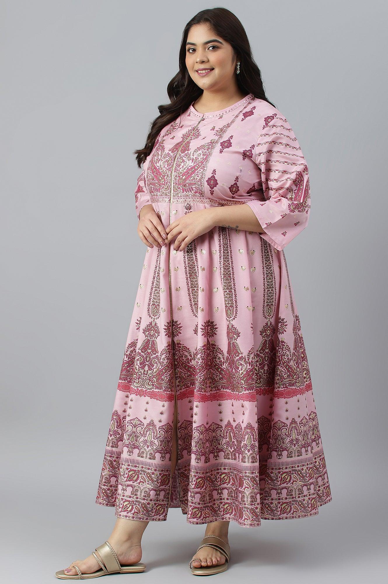 Plus Size Cameo Pink Floral Printed Festive Dress - wforwoman