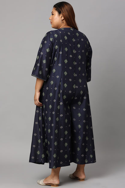 Navy Bue Mock Layered Kimono Plus Size Jumpsuit