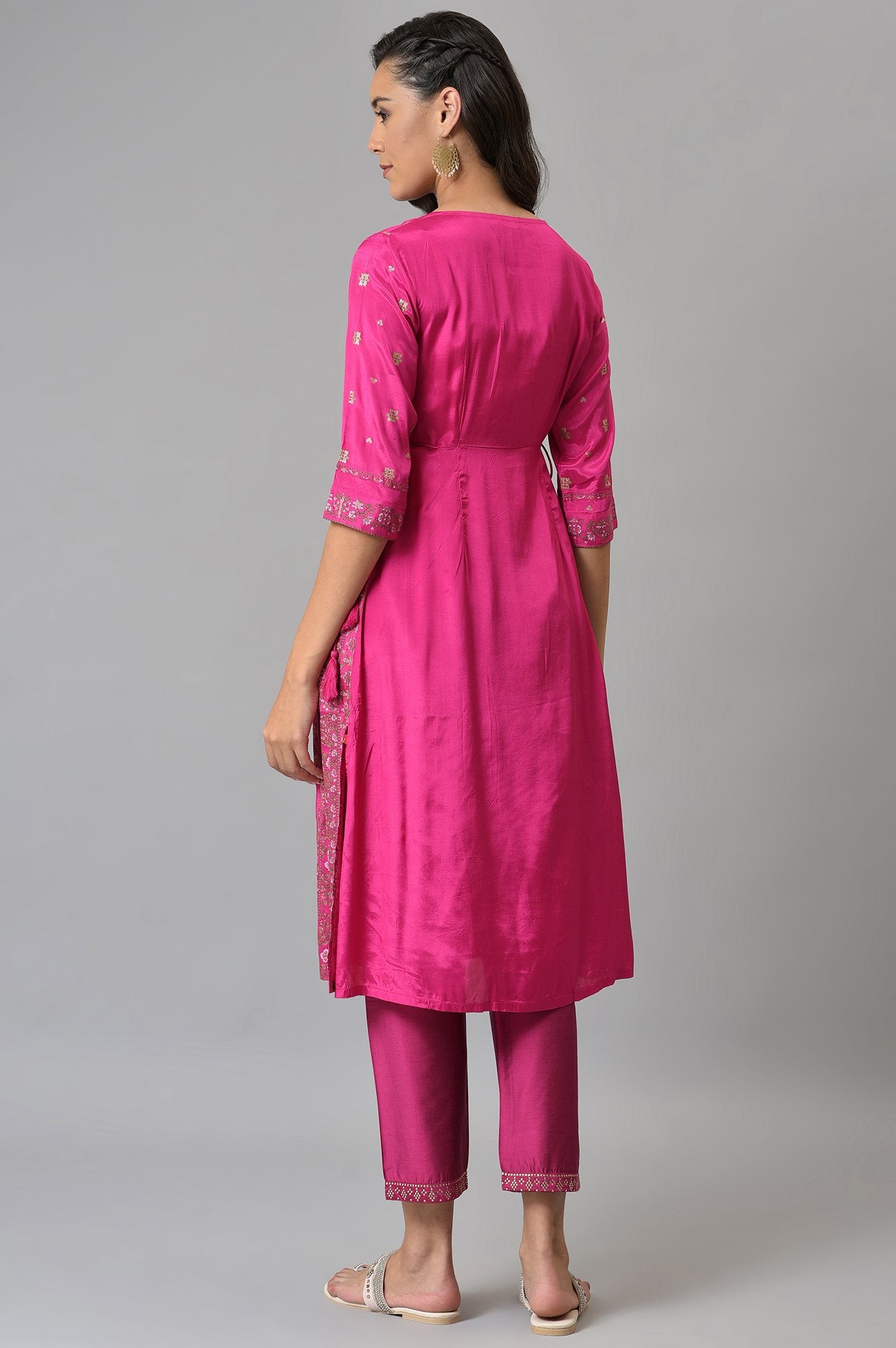 Pink Flared Floral Printed Festive kurta