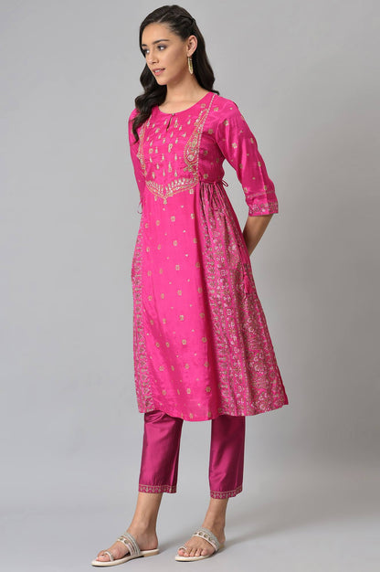 Pink Flared Floral Printed Festive kurta