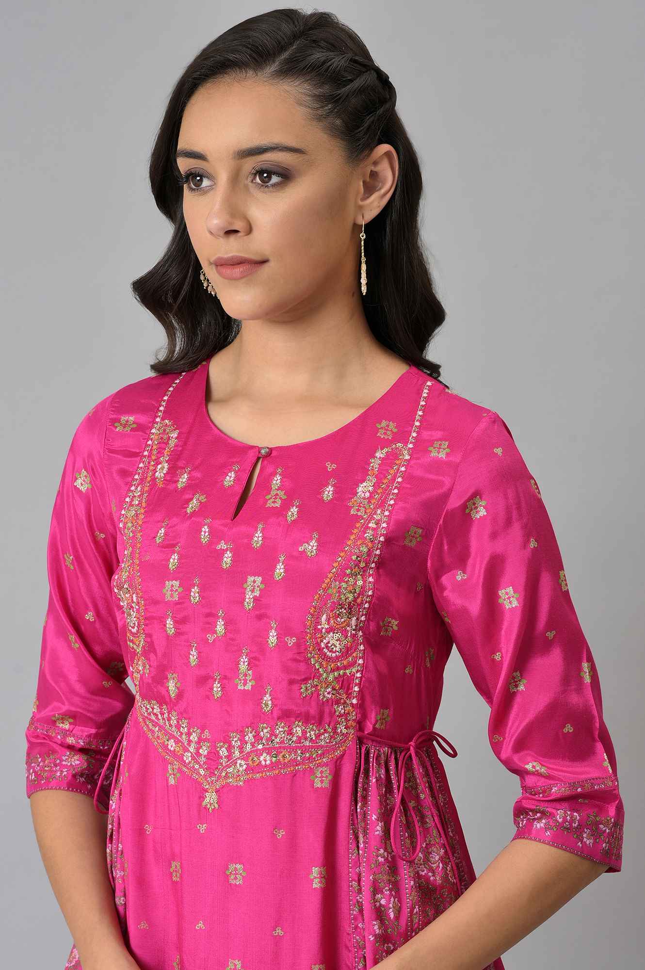 Pink Flared Floral Printed Festive kurta