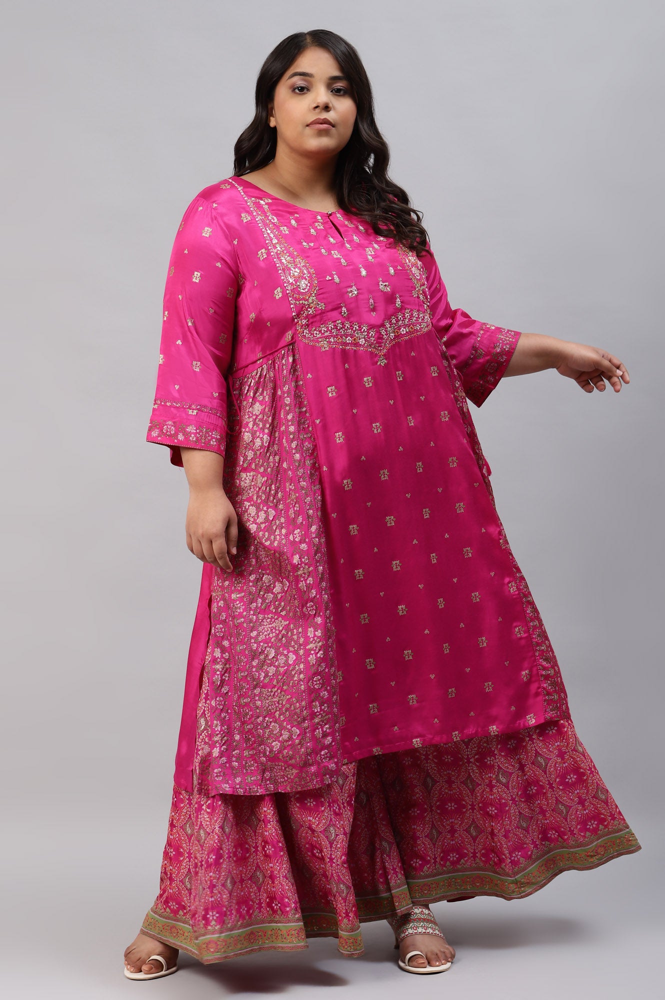 Pink Flared Floral Printed Festive Plus Size kurta