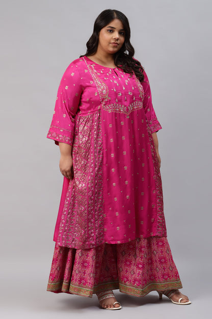 Pink Flared Floral Printed Festive Plus Size kurta