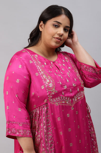 Pink Flared Floral Printed Festive Plus Size kurta