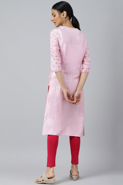 Cameo Pink Floral Printed And Embroidered kurta - wforwoman