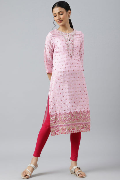 Cameo Pink Floral Printed And Embroidered kurta - wforwoman