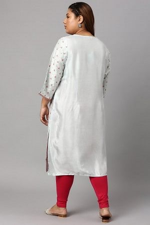 Light Blue Floral Printed Plus Size Embroidered kurta with Pink Tights