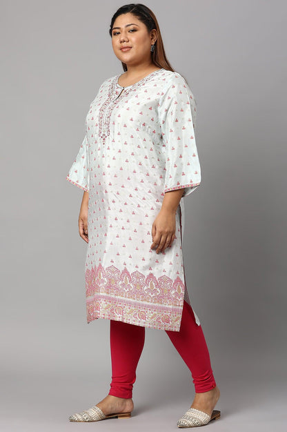 Light Blue Floral Printed Plus Size kurta With Embroidery - wforwoman