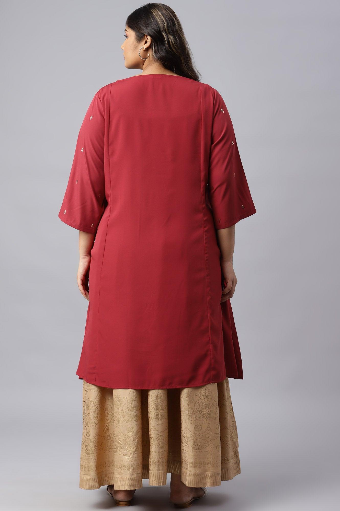 Red Mukaish Printed Plus Size kurta - wforwoman