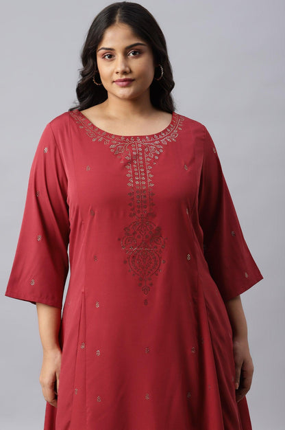 Red Mukaish Printed Plus Size kurta - wforwoman