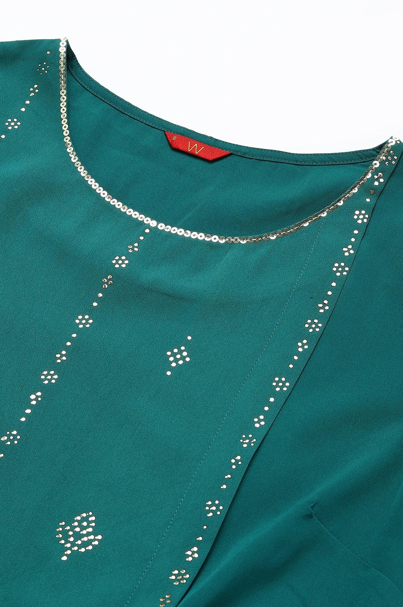 Green Mukaish Printed Layered kurta - wforwoman