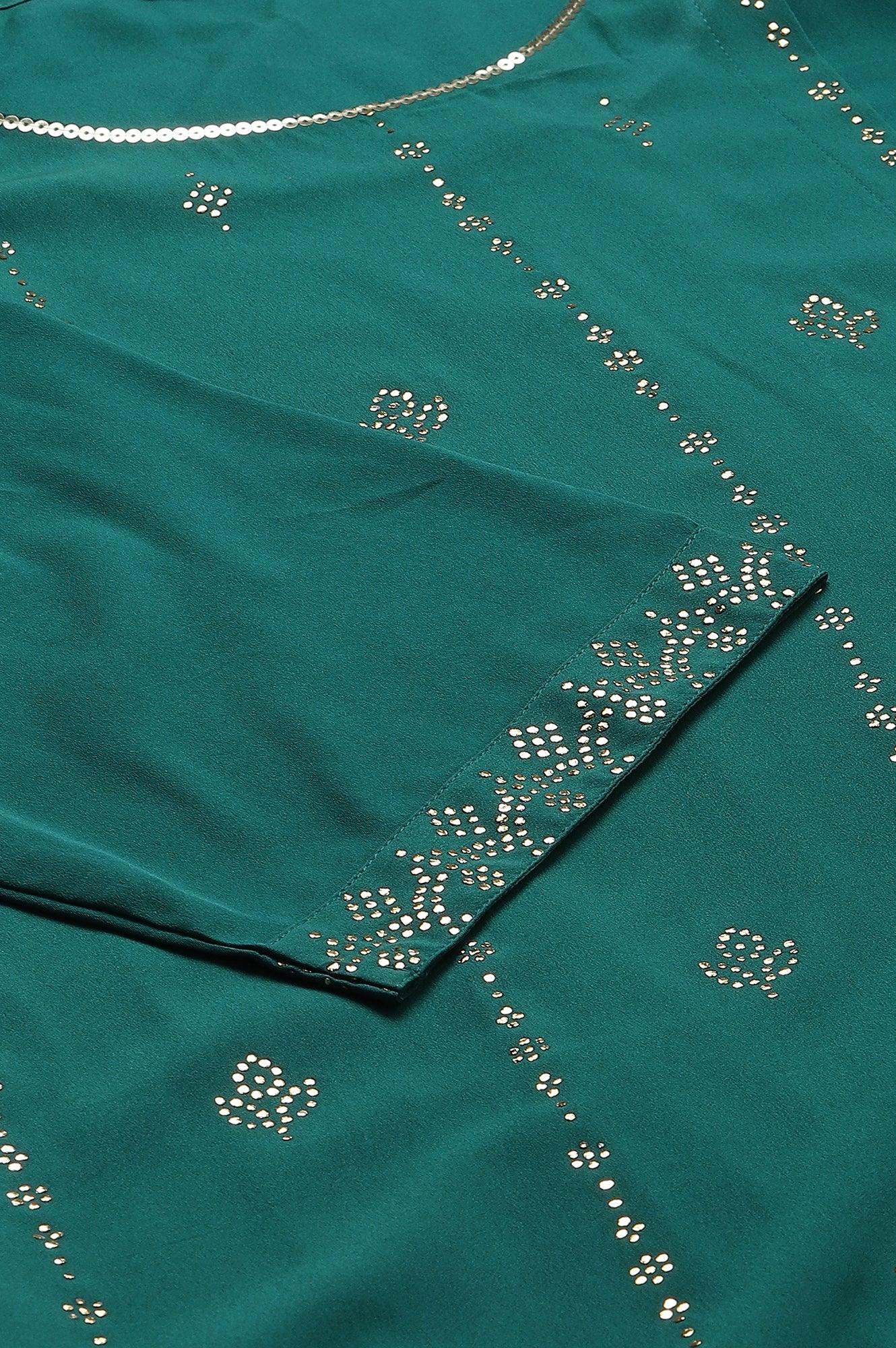 Green Mukaish Printed Layered Plus Size kurta - wforwoman