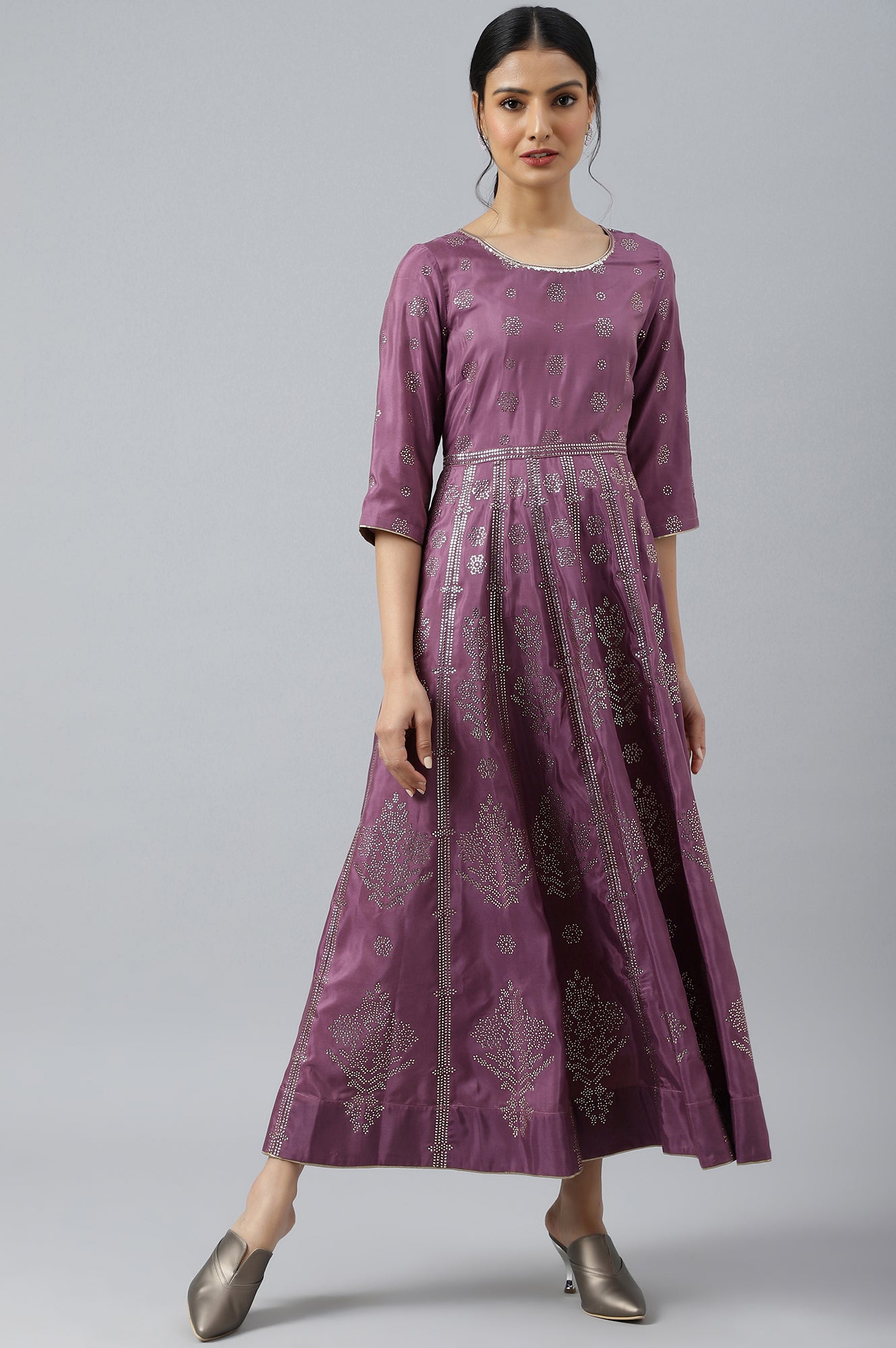 Purple Panelled Kalidar Ethnic Dress With Sequin